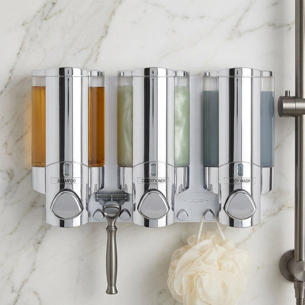 Silver Heavy Duty Plastic Three Chamber Wall Mount Soap Dispenser HomeRoots