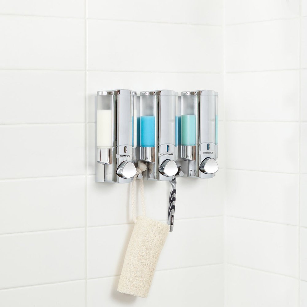 Silver Heavy Duty Plastic Three Chamber Wall Mount Soap Dispenser HomeRoots