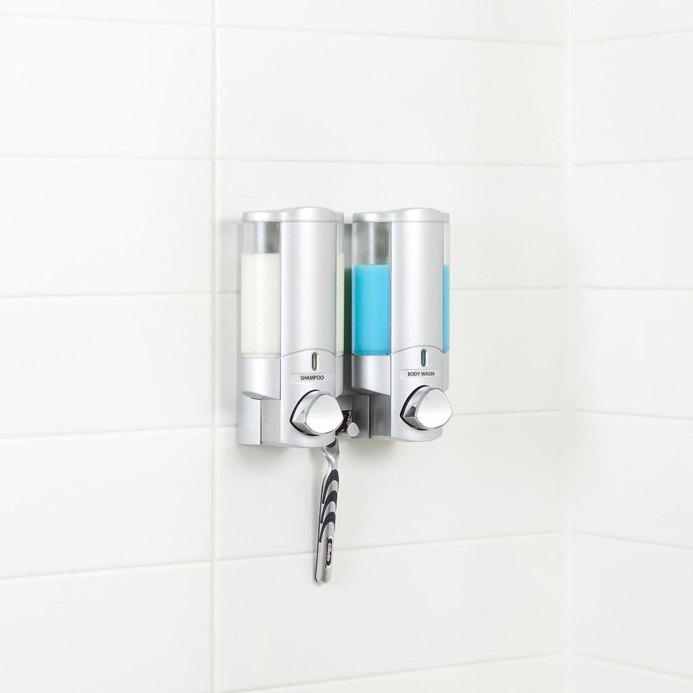 Gray Heavy Duty Plastic Two Chamber Wall Mount Soap Dispenser HomeRoots