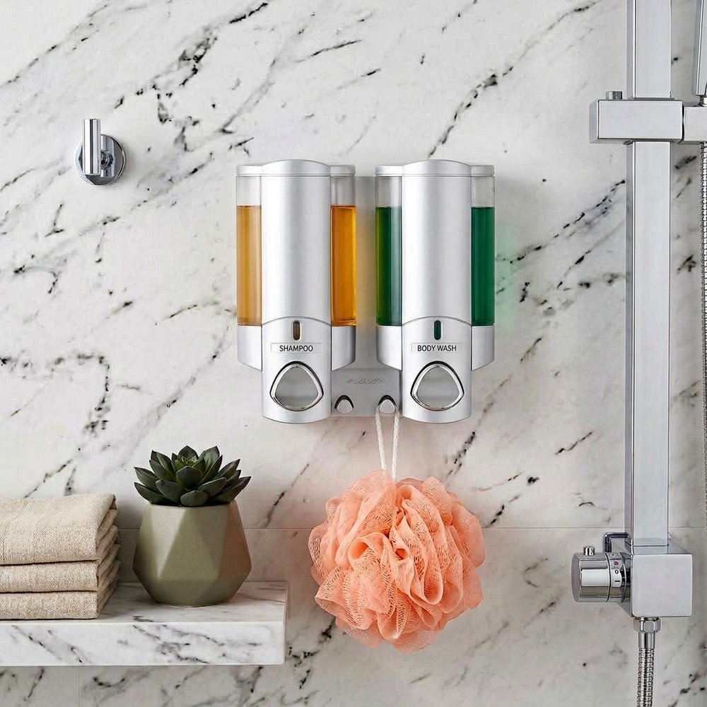Gray Heavy Duty Plastic Two Chamber Wall Mount Soap Dispenser HomeRoots