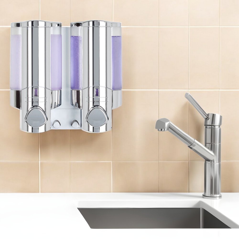 Silver Heavy Duty Plastic Two Chamber Wall Mount Soap Dispenser HomeRoots