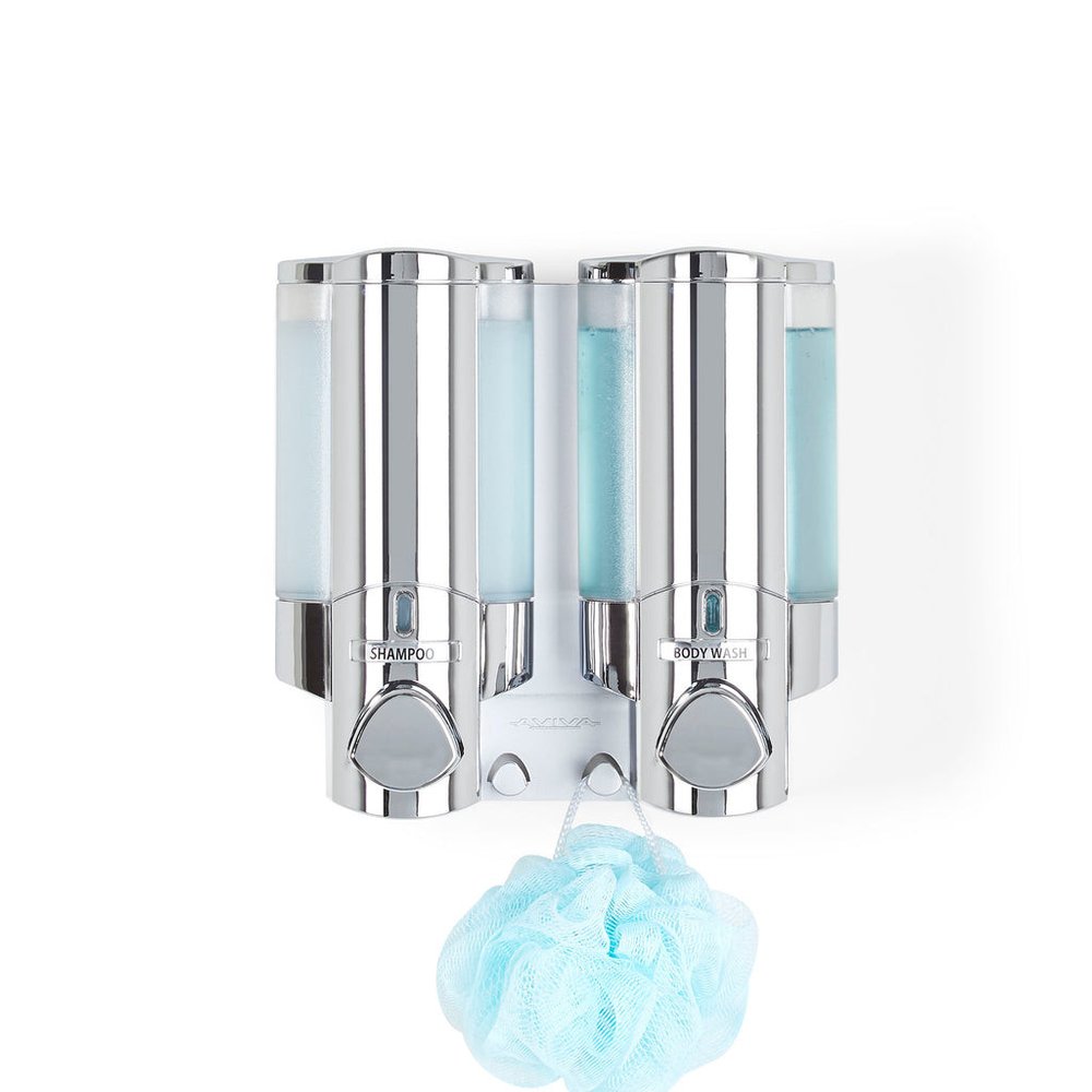 Silver Heavy Duty Plastic Two Chamber Wall Mount Soap Dispenser HomeRoots
