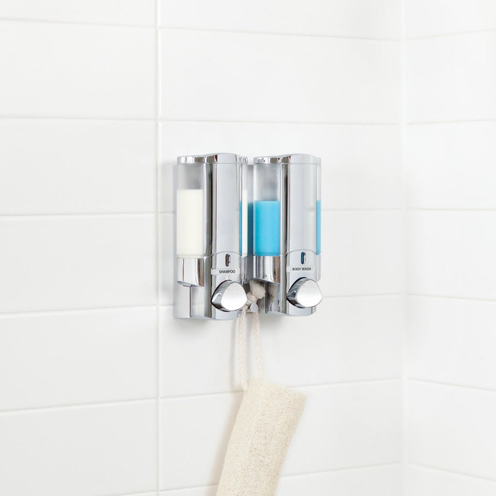 Silver Heavy Duty Plastic Two Chamber Wall Mount Soap Dispenser HomeRoots