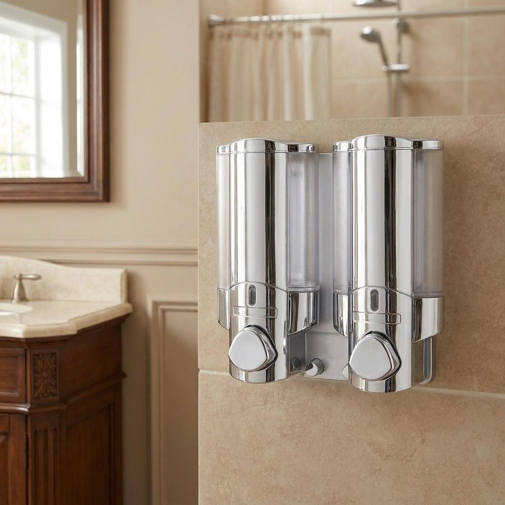 Silver Heavy Duty Plastic Two Chamber Wall Mount Soap Dispenser HomeRoots
