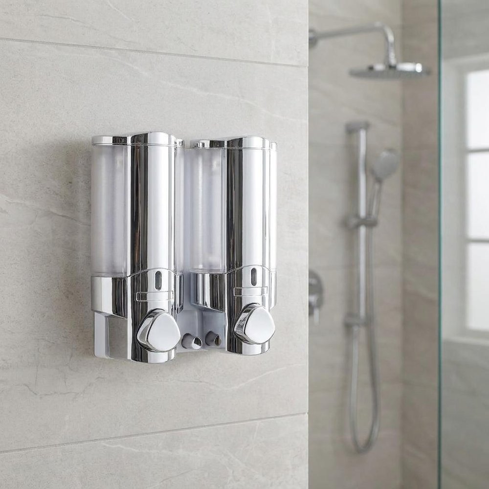 Silver Heavy Duty Plastic Two Chamber Wall Mount Soap Dispenser HomeRoots