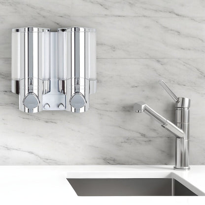 Silver Heavy Duty Plastic Two Chamber Wall Mount Soap Dispenser HomeRoots