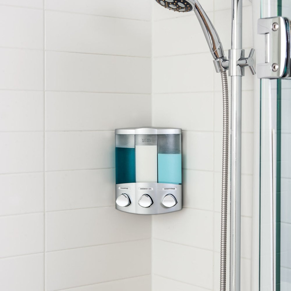Gray Heavy Duty Plastic Three Chamber Wall Mount Soap Dispenser HomeRoots