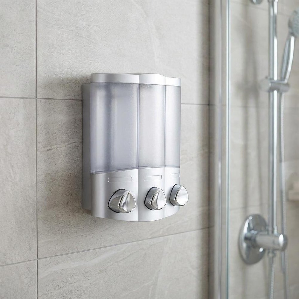 Gray Heavy Duty Plastic Three Chamber Wall Mount Soap Dispenser HomeRoots