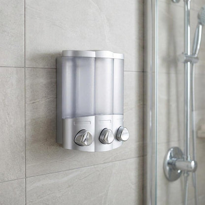 Gray Heavy Duty Plastic Three Chamber Wall Mount Soap Dispenser HomeRoots