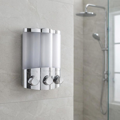 Gray Heavy Duty Plastic Three Chamber Wall Mount Soap Dispenser HomeRoots