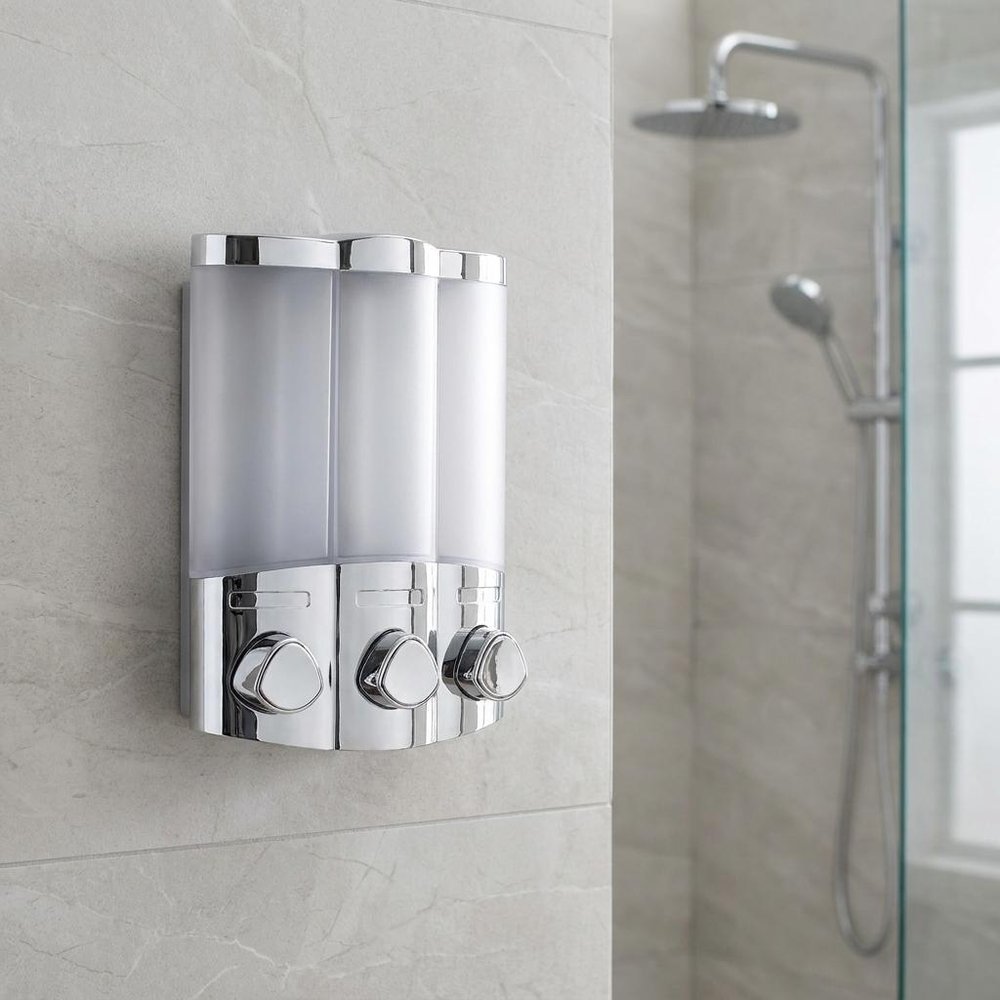 Gray Heavy Duty Plastic Three Chamber Wall Mount Soap Dispenser HomeRoots