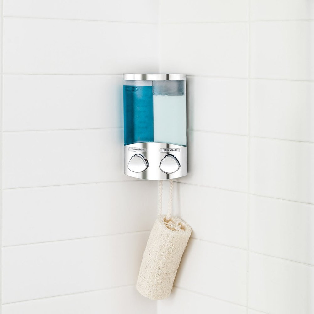 Silver Heavy Duty Plastic Two Chamber Wall Mount Soap Dispenser HomeRoots