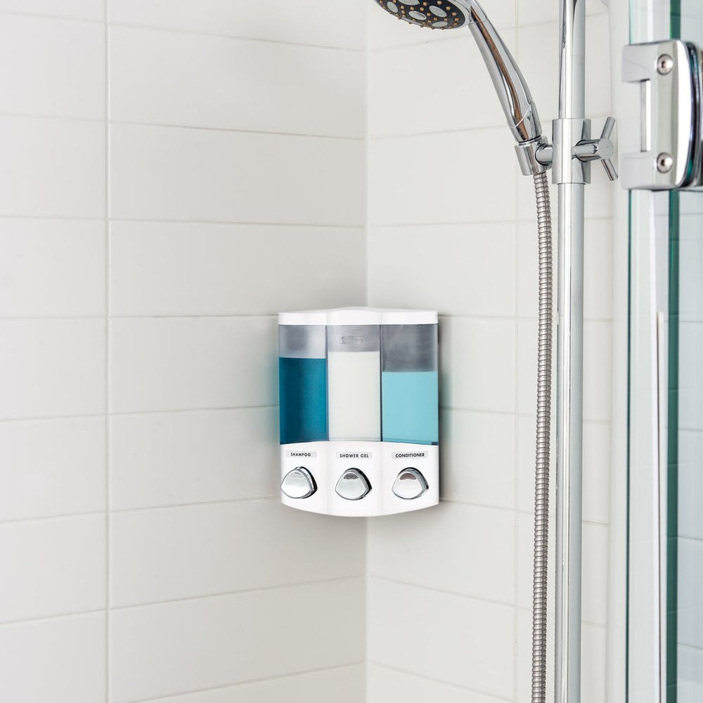 White Heavy Duty Plastic Three Chamber Wall Mount Soap Dispenser HomeRoots