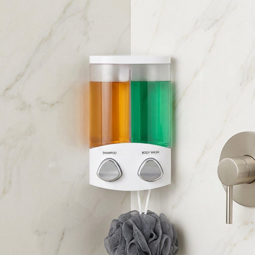 White Heavy Duty Plastic Two Chamber Wall Mount Soap Dispenser HomeRoots