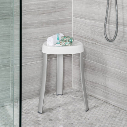 18"  White Aluminum And Heavy Duty Plastic Corner Shower Bench HomeRoots