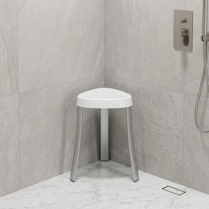18"  White Aluminum And Heavy Duty Plastic Corner Shower Bench HomeRoots