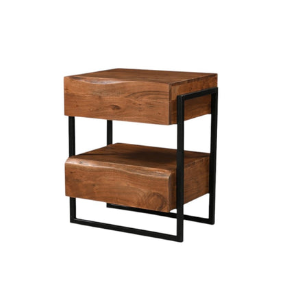 28" Black And Brown Iron and Solid Wood Live Edge Two Drawer Nightstand HomeRoots