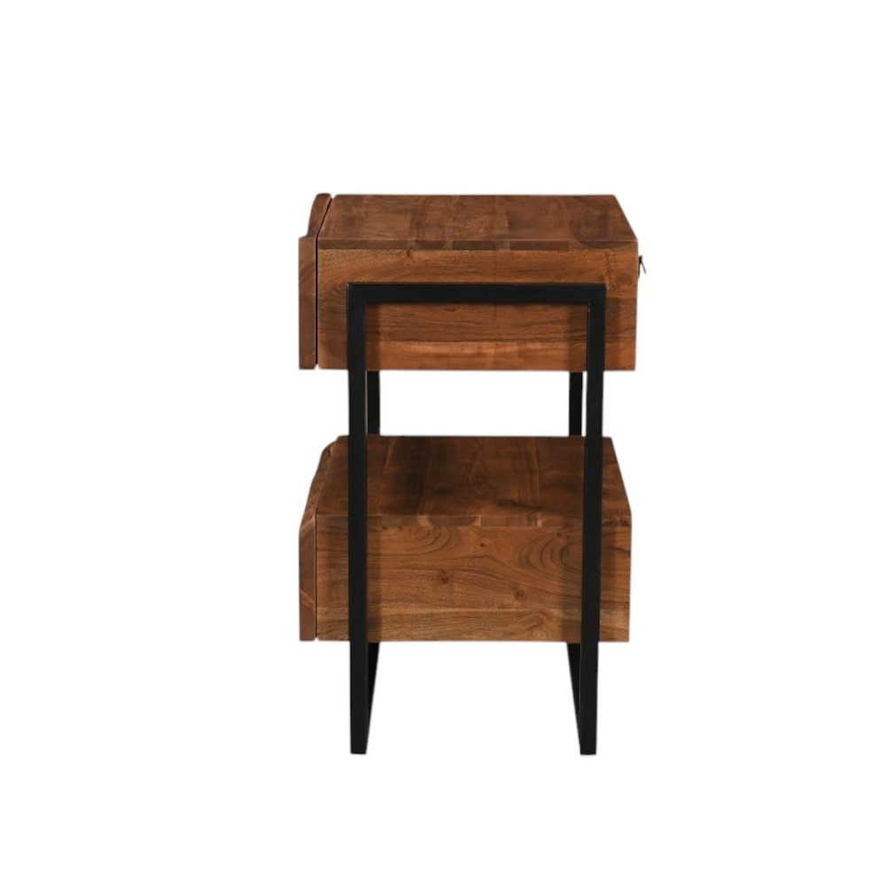 28" Black And Brown Iron and Solid Wood Live Edge Two Drawer Nightstand — view 4