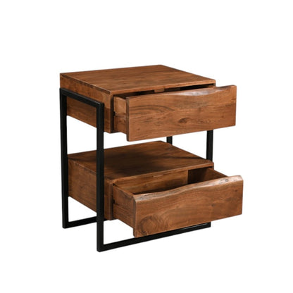 28" Black And Brown Iron and Solid Wood Live Edge Two Drawer Nightstand HomeRoots