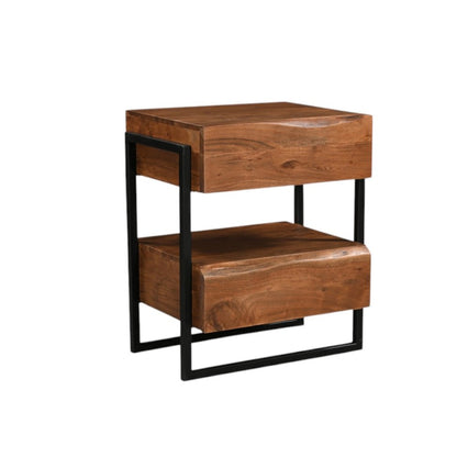 28" Black And Brown Iron and Solid Wood Live Edge Two Drawer Nightstand HomeRoots