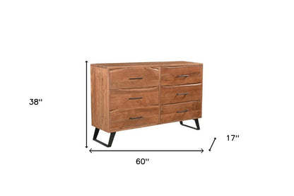 60" Natural Live Edge Solid Wood Six Drawer Double Dresser HomeRoots