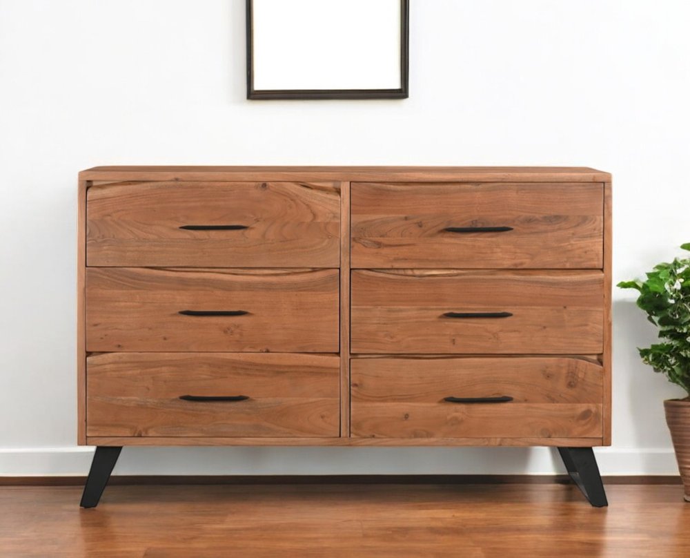 60" Natural Live Edge Solid Wood Six Drawer Double Dresser HomeRoots
