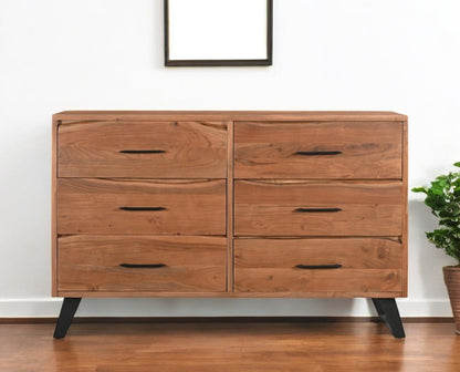 60" Natural Live Edge Solid Wood Six Drawer Double Dresser HomeRoots