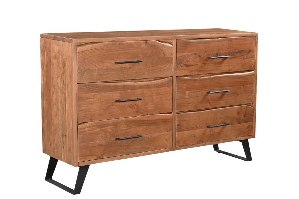 60" Natural Live Edge Solid Wood Six Drawer Double Dresser HomeRoots