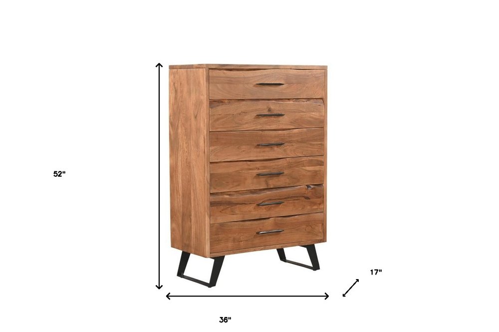 36" Natural Live Edge Solid Wood Six Drawer Dresser HomeRoots