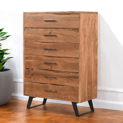 36" Natural Live Edge Solid Wood Six Drawer Dresser HomeRoots
