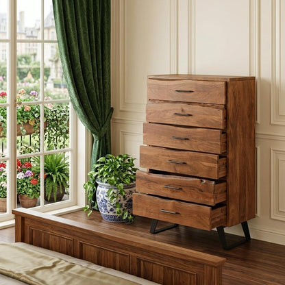 36" Natural Live Edge Solid Wood Six Drawer Dresser HomeRoots