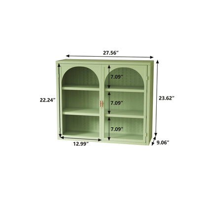 27.56"Glass Doors Modern Two-door Wall Cabinet with Featuring Three-tier Green - FurniFindUSA