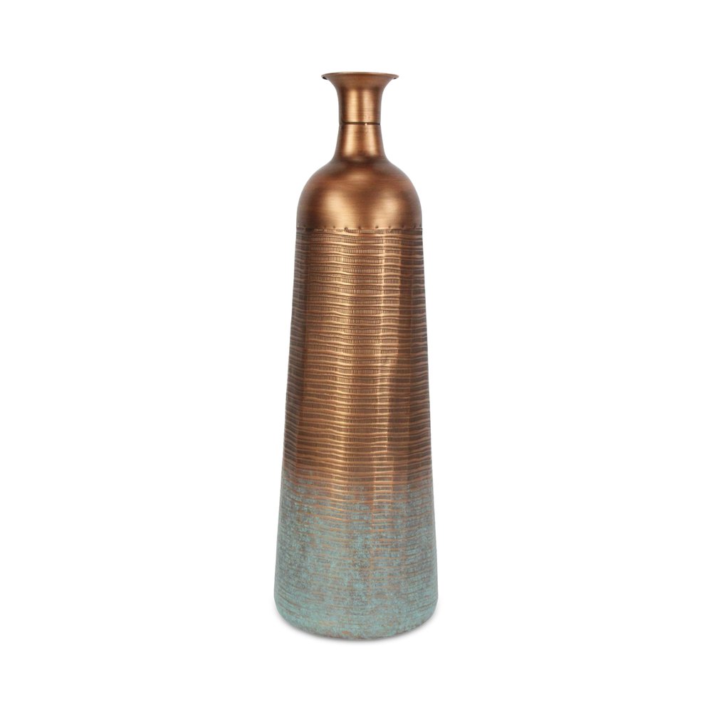 28" Copper And Teal Abstract Tapered Metal Floor Vase HomeRoots