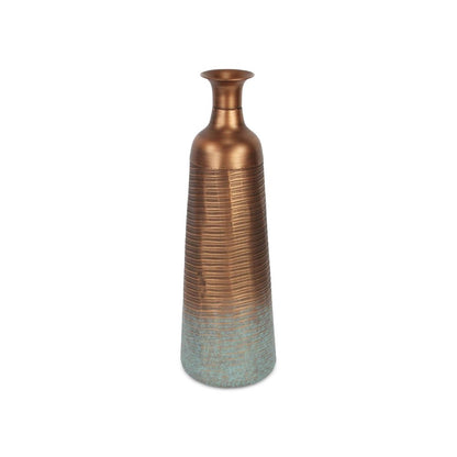 24" Copper And Teal Abstract Tapered Metal Table Vase