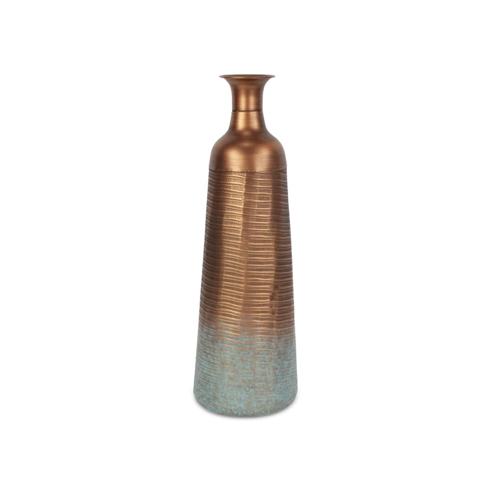 24" Copper And Teal Abstract Tapered Metal Table Vase — view 4