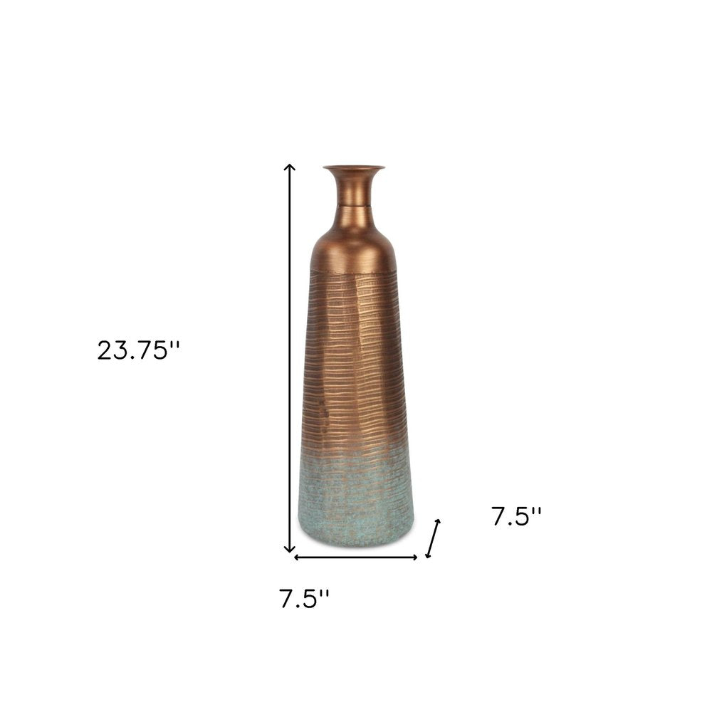 24" Copper And Teal Abstract Tapered Metal Table Vase — view 6