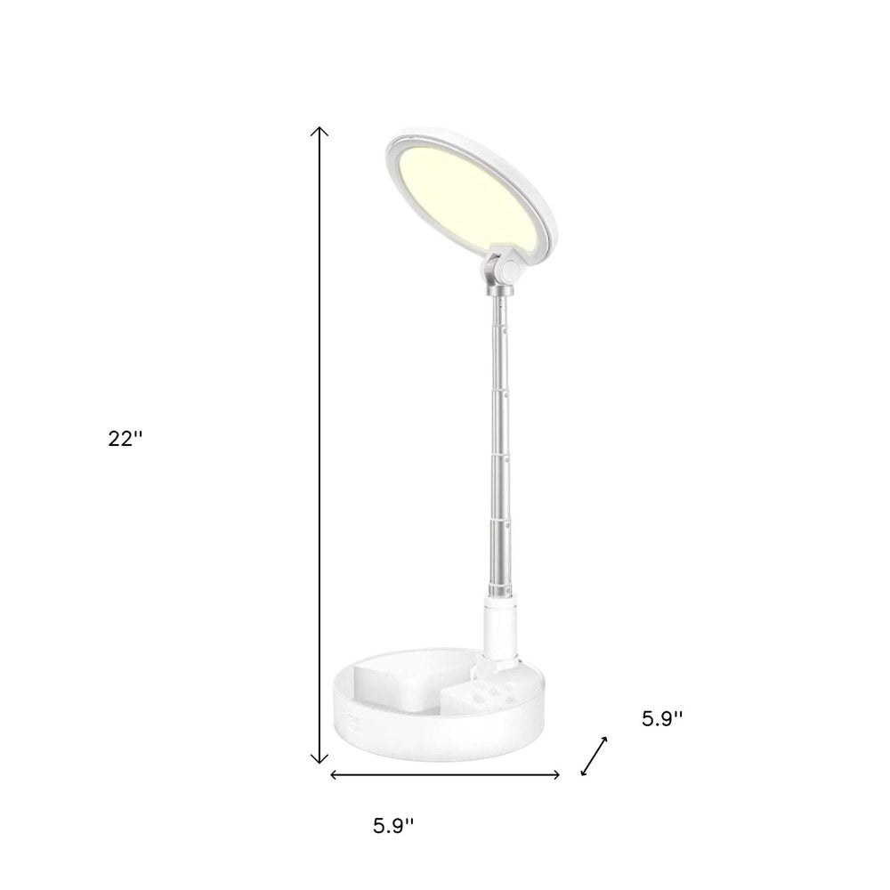 22" White Metal And Plastic Adjustable Portable Desk Lamp LED With Phone Clamp HomeRoots