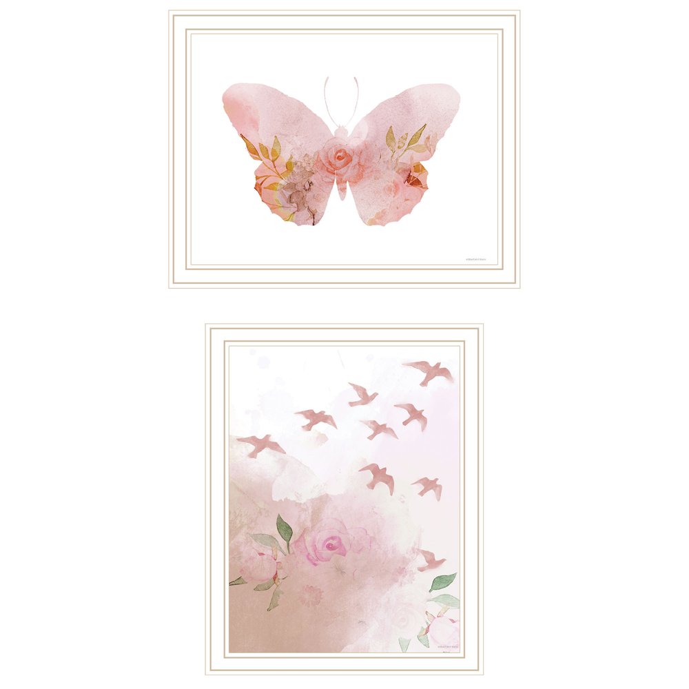 Set Of Two Meadow Floral Botanical  White Framed Wall Art — view 1