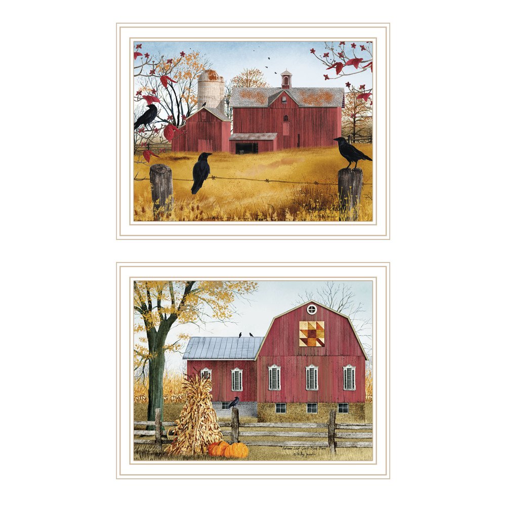 Set Of Two Autumn Red Barns White Framed Wall Art HomeRoots