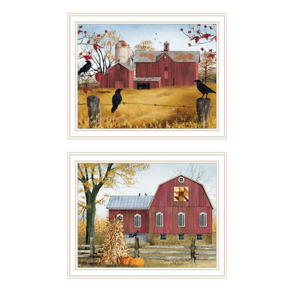 Set Of Two Autumn Red Barns White Framed Wall Art HomeRoots