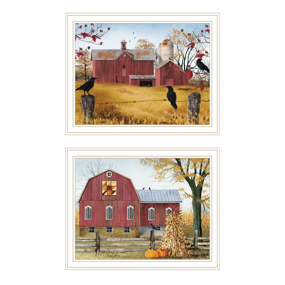 Set Of Two Autumn Red Barns White Framed Wall Art HomeRoots