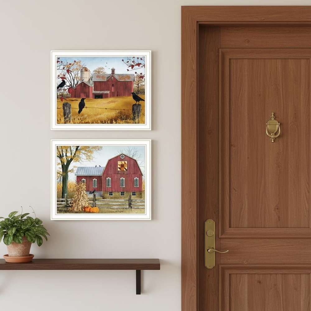 Set Of Two Autumn Red Barns White Framed Wall Art — view 7