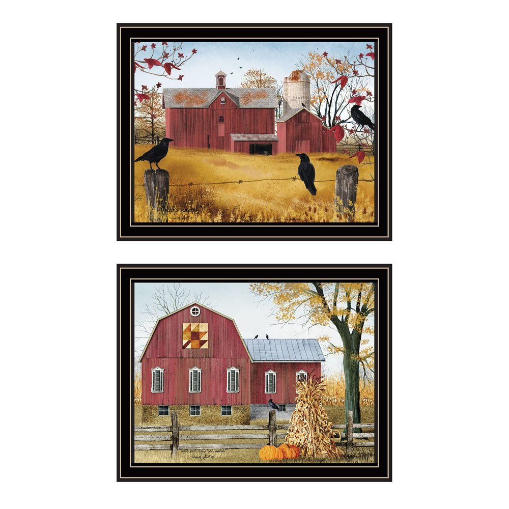 Set Of Two Autumn Red Barns Black Framed Wall Art HomeRoots