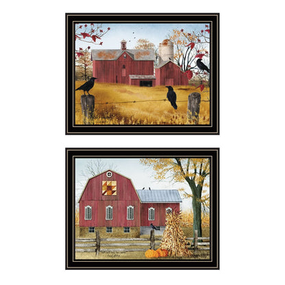 Set Of Two Autumn Red Barns Black Framed Wall Art HomeRoots
