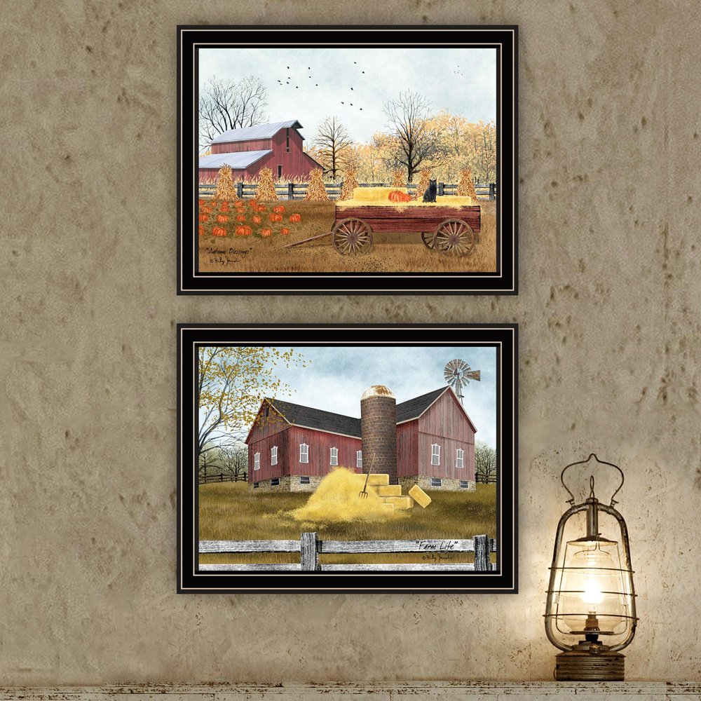 Set Of Two Autumn Blessings Farm Life Black Framed Wall Art HomeRoots