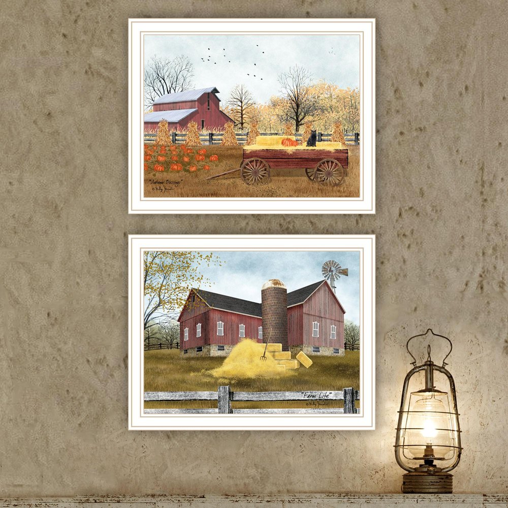Set Of Two Autumn Blessings Farm Life White Framed Wall Art HomeRoots