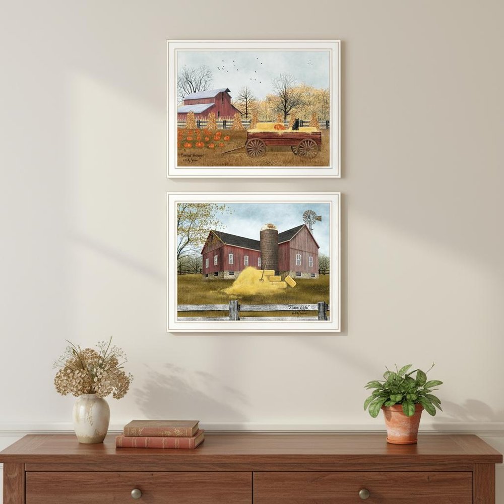 Set Of Two Autumn Blessings Farm Life White Framed Wall Art HomeRoots