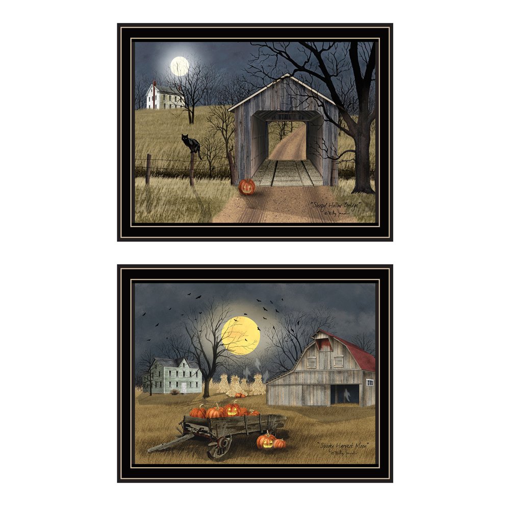 Set Of Two Halloween At Night In The Country Black Framed Wall Art HomeRoots