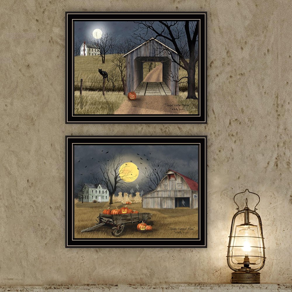 Set Of Two Halloween At Night In The Country Black Framed Wall Art — view 2