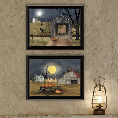Set Of Two Halloween At Night In The Country Black Framed Wall Art HomeRoots
